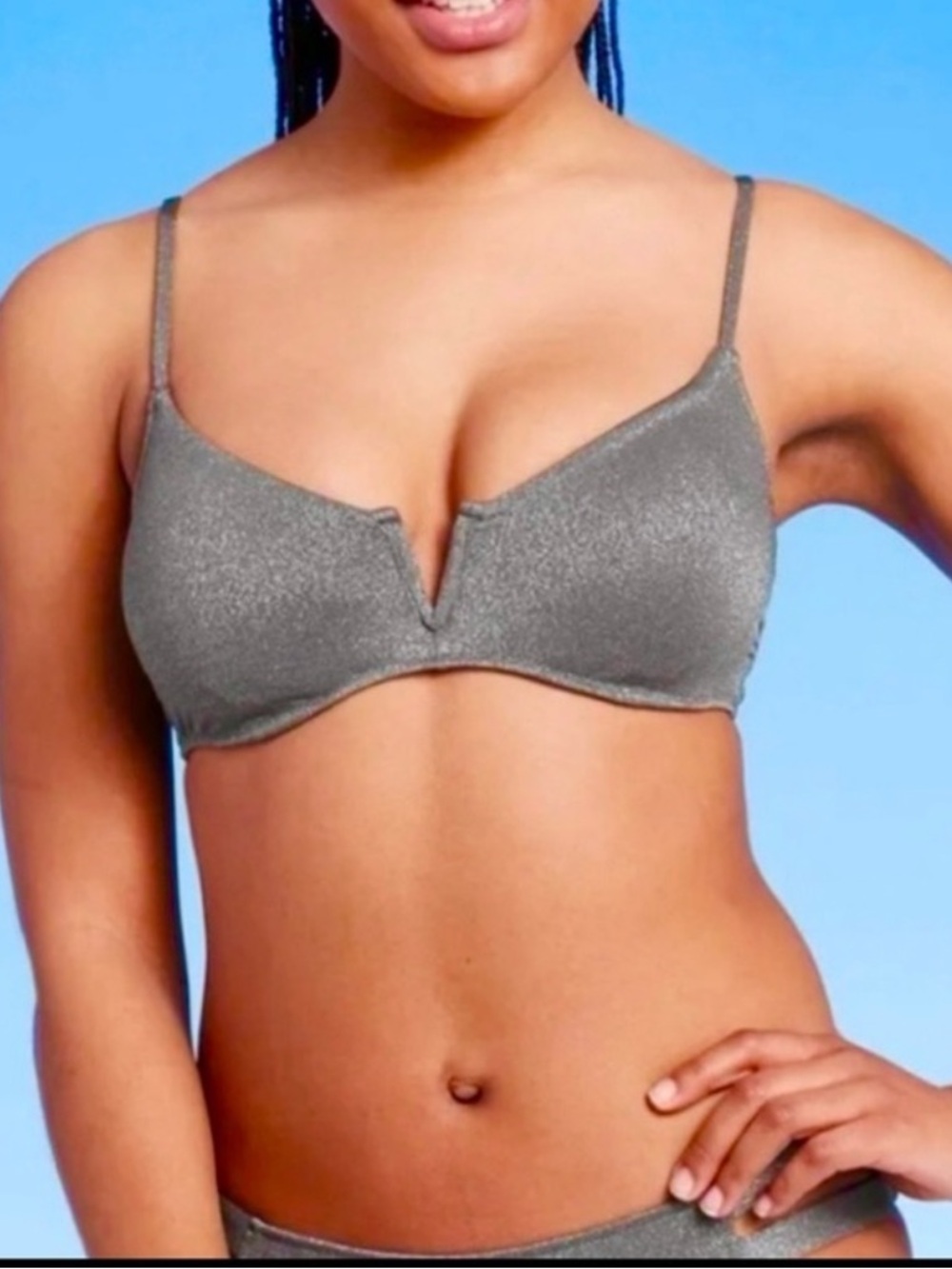 NWOT Shade & Shore Metallic Gray V-Wire Bikini Set